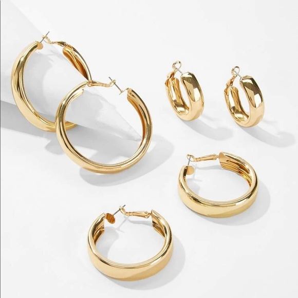 Jewelry - 3 pairs  gold hoop earrings glam